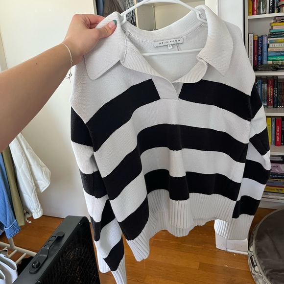 English Factory Collared Striped Polo Size Large Black and White - Picture 2 of 3